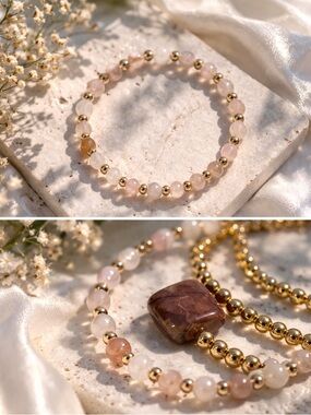 The Shanti Bracelet - Sakura Chalcedony with 14kt Gold Plated Beads